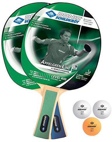Donic-Schildkröt Tischtennis-Set Level 400 für 2 Spieler (2 Schläger 1,4 mm Schwamm, 3 Bälle, im Blister, gute Freizeitqualität), 788638