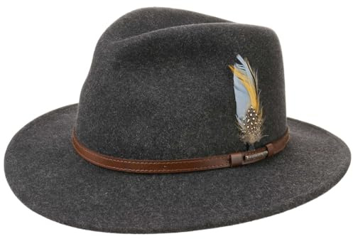 Stetson Newberg VitaFelt Traveller Einfarbiger Wasserabweisender Filzhut Made in USA Herren Ganzjährig anthrazit L (58-59 cm)