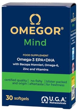 Omegor Mind Integratore Memoria e Concentrazione - Omega 3 con Bacopa Monnieri, Zinco, Vitamine per Favorire le Funzioni Cognitive - Per Adulti e Bambini (30 Capsule)