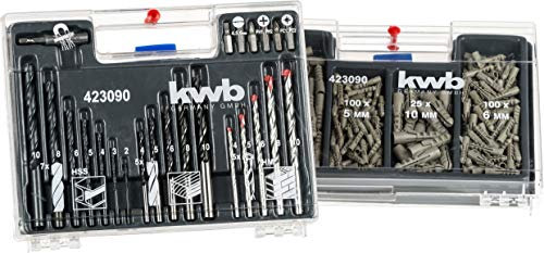 kwb KRAFTIXX 300-tlg. Bit-, Dübel-, Bohrer-, Koffer-Set mit Bits, Holz-Bohrer, Metall-Bohrer & Stein-Bohrer – unterschiedliche Universal-Dübel von 5 – 10 mm