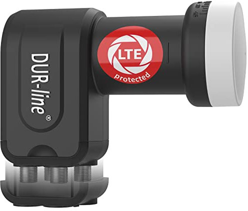 DUR-line +Ultra Quad LNB - 4 Teilnehmer schwarz - mit LTE-Filter [ Test SEHR GUT *] 4-Fach, digital mit Wetterschutz, Full HD, 4K,Premium-Qualität
