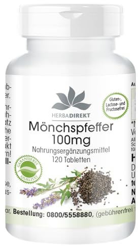 Munkpeppar - med 25 mg per tablett - med zink - 120 tabletter i 60 dagar - Munkpeppar 4:1 extrakt från original Vitex Agnus Castus - vegan | HERBADIREKT - tysk apotekskvalitet