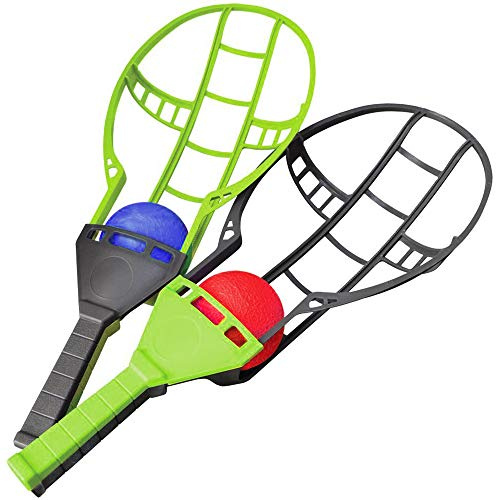 Liberty Imports Trackball Sport Chuck and Catch Ball - 2 Player Lacrosse Racket Toy Classic Backyard Game Set Outdoor Play for Kids & Adults (2 Pack)