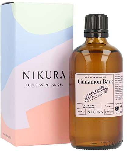 Nikura Cinnamon Bark Essential Oil - 100ml | 100% Pure Natural Oils | Perfect for Aromatherapy, Diffuser for Home, Humidifier, Clean Home | Great for Self Care, Cleaning | Vegan & UK Made