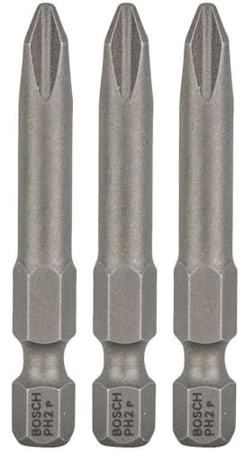 Bosch Professional Bit Extra-Hart für Phillips-Kreuzschlitzschrauben (PH2, Länge: 49 mm, 3 Stück), 2607001528, Cranberry