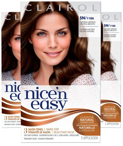 Clairol Nice'n Easy Liquid Permanent Hair Dye, 5N Medium Natural Brown Hair Color, Pack of 3