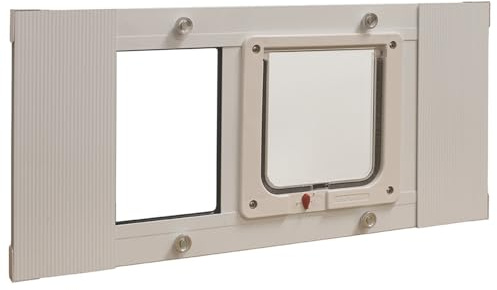 Ideal Pet Products Haustiertür, Aluminium, verstellbare Breite 58,4 cm bis 71,1 cm, Katzenklappe, 15,9 x 15,9 cm, Klappengröße, Weiß