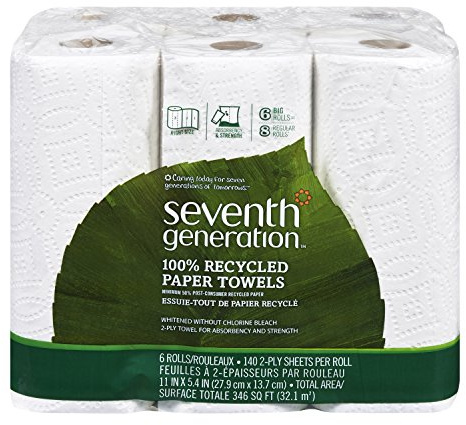 Seventh Generation Paper Towels, 100% Recycled Paper, 2-Ply, 6-Count (Pack of 4)