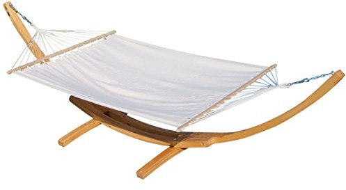 ALEOS. 410cm XXL Hängemattengestell Natur Hängematte mit Gestell aus Holz Lärche mit Stabhängematte