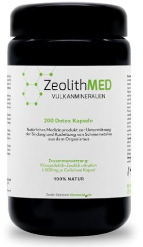 Zeolita MED 200 Cápsulas desintoxicantes en envase de vidrio violeta