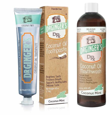 Dr. Ginger's Coconut Oil Toothpaste & Mouthwash Set, Fluoride-Free, 2 Piece