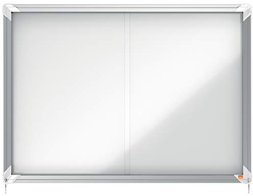 Nobo Magnetic Lockable Notice Board With Sliding Glass Door, 8 x A4, Premium Plus, White, 1902569