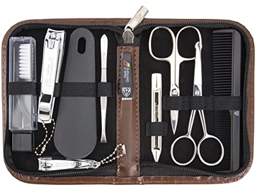 3 Swords Germany - brand quality 10 piece manicure pedicure grooming kit set for professional finger & toe nail care tweezers file clipper fashion leather case in gift box, Made by 3 Swords (01610)