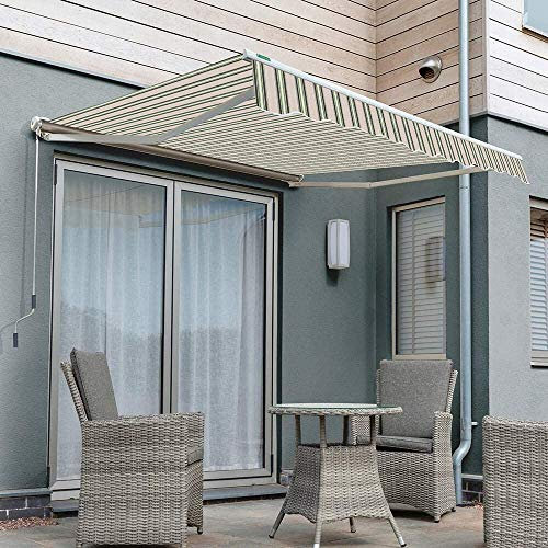Primrose 3.0m x 2.5m Manual Awning Half Cassette DIY Patio Awning Gazebo Canopy (9ft 10) Complete with Fittings and Winder Handle (Manual, Multi Stripe)