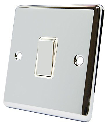 AET CPC1GSWIWC 1 Gang 2 Way 10 A Classical Chrome Polished White Insert Metal Rocker Light Switch