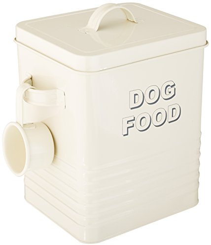 Lesser & Pavey Sweet Home Cream Dog Food Storage Tin with Scoop, Steel Small