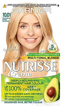 Garnier Nutrisse Ultra Crème Permanent Hair Dye, Up to 100% Grey Coverage, 8-weeks Long-Lasting Colour, No Ammonia, Holly Willoughby (Shade: 10.01 Natural Baby Blonde)