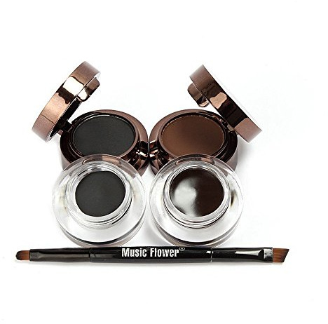 UCANBE 4 in 1 Black Brown Eyeliner Gel and Eyebrow Powder Makup Set Professional Water-proof Long Lasting Eye Liner Brow Kit with Double Ended Brush