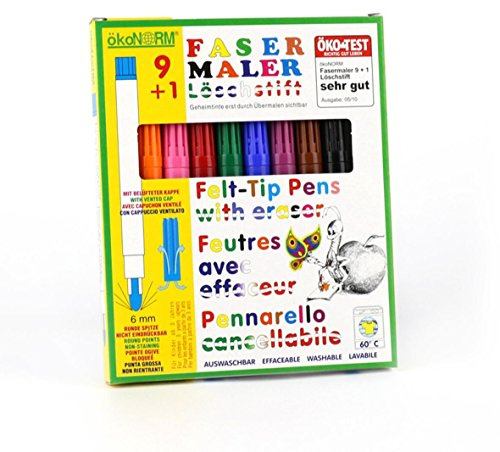 nawaro Fasermaler mit Löschstift | 9 Faserstifte, 1 Löschstift (auch als Geheimtinte verwendbar)