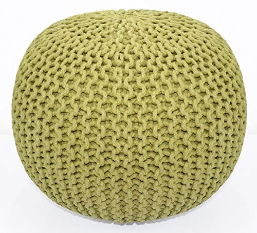 COTTON CRAFT - Hand Knitted Cable Style Dori Pouf - Green - Floor Ottoman - Cotton Braid Cord - Handmade & Hand Stitched - Truly one of a Kind Seating - 20 Dia x 14 High