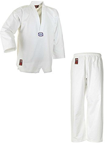 Ju-Sports Taekwondo Anzug to start Weiß 130 I Dobok Taekwondo für Kinder & Einsteiger I Taekwondo Kimono inkl. weißem Gürtel I Hose mit Kickzwickel I 100% Baumwolle