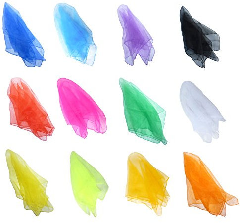 Hoerev Kleine Packung mit 12 Juggling (Tanz) Schals 40cmx40cm Kleine Floaty Schals für Kleine Leute,12 Gemischt