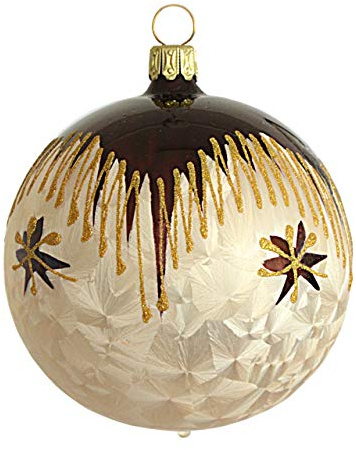 Jingle Bells Lauscha Weihnachtskugel 8cm Romantik, Mundgeblasen, Dekoriert, Glas, Hängend, Weihnachten