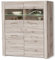 FORTE Portland Vitrine mit 2 Türen, 2 Glastüren uns 1 Schublade, Holzwerkstoff, Sandeiche, 126,9 x 143,9 x 41,3 cm