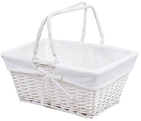 JVL Split Willow Shopping Storage Basket with Lining, Wood, White