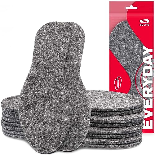5 pares de plantillas de fieltro extra gruesas de 6 mm, suelas de fieltro grandes 28-46, gris