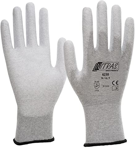 Nitras 6230 ESD Gloves, Anti-Static and Touchscreen-Compatible, Size 7 / M, White