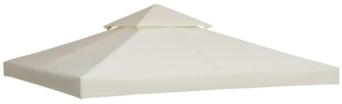 Outsunny 3 x 3(m) Gazebo Canopy Replacement Cover 2-Tier Roof Top Spare Part Cream White (TOP COVER ONLY)