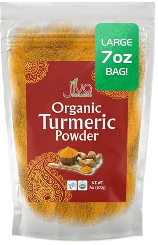Jiva Organic Turmeric Powder 7 oz - Packaged in Resealable Bag, 100% Raw with Tumeric Powdered Organic, Turmeric Curcumin Powder, Origins from India