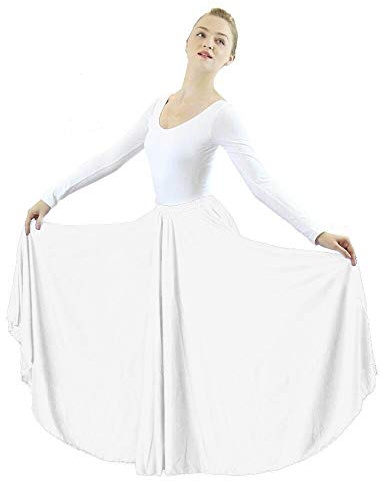 Danzcue Womens Long Full Circle Dance Skirt, White, S-M