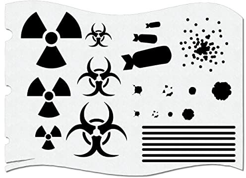 Herterich Products Airbrush Schablone für Weltuntergang Biohazard Bomb | Tattoo und Graffiti Stencil Vorlage | Präzises Gefahren-Design | Wiederverwendbar und Lösemittelresistent