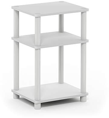 Furinno Beistelltisch mit 3 Ablageebenen – Moderner Nachttisch & Wohnzimmertisch, Stabiler Tisch aus Holz in Weiß, 29.21 x 34.04 x 57.91 cm