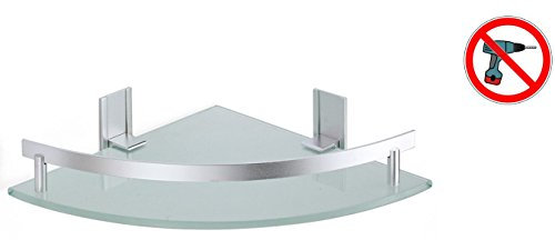 MSV 141433 Bad Regal Tabarca Eckregal Duschregal aus Aluminium und Glas - kleben und Bohren