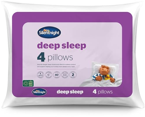 Silentnight Deep Sleep Pillows 4 Pack - Medium Support Bed Pillows for Side, Front, Stomach and Back Sleepers Comfortable - Machine Washable and Hypoallergenic - Pack of 4, White
