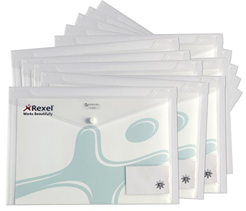 Rexel A4 Clear Ice Plastic Popper Wallet Folder with Front Business Card Pocket - Pack of 50
