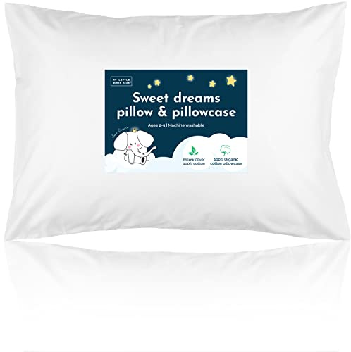 Toddler Pillow with Pillowcase - 13x18 Soft Organic Cotton Toddler Pillow for Sleeping - Washable Nap Pillow - Travel Pillow for Kids - Toddler Sleeping Pillow Toddler Bedding (White)