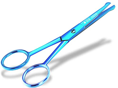 Bartschere BLUE TITANIUM Schnurrbart-Schere Nasenhaarschere mit Mikroverzahnung