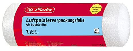 Herlitz Luftpolsterfolie, gerollt, 1 Rolle im Polybeutel, 5 m x 40 cm