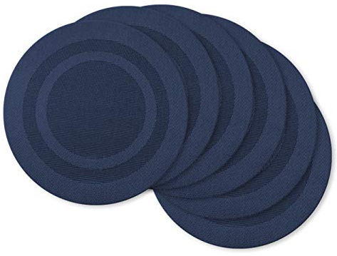 DII PVC Tabletop Collection Woven Indoor/Outdoor, Round Placemat Set, 13.75, Nautical Blue, 6 Piece