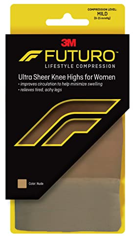 FUTURO Ultra Sheer Knee Highs for Women, Large , Nude, Mild (8-15 mm/Hg)