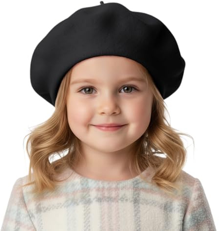 TopTie Boina Clásica Francesa de Lana para Niños y Niñas de 2 a 8 Años, Negro