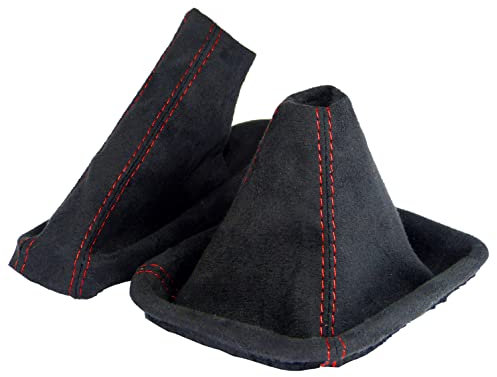 L & P Car Design L&P A0097 Schaltsack Schaltmanschette + Handbremsmanschette kompatibel mit BMW 3er e46 weiche Microfaser Schwarz Naht Rot