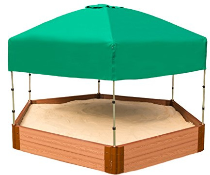 Frame It All Tool-Free Classic Sienna 7ft. x 8ft. x 11in. Composite Hexagon Sandbox Kit with Telescoping Canopy/Cover - 2 Profile