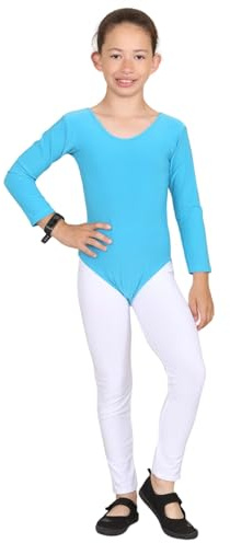 janisramone Flickor barn ny långärmad gymnastik dans balett bodysuit uniform trikåer topp ålder 3 till 14 år, Turkos, 7-8 Years