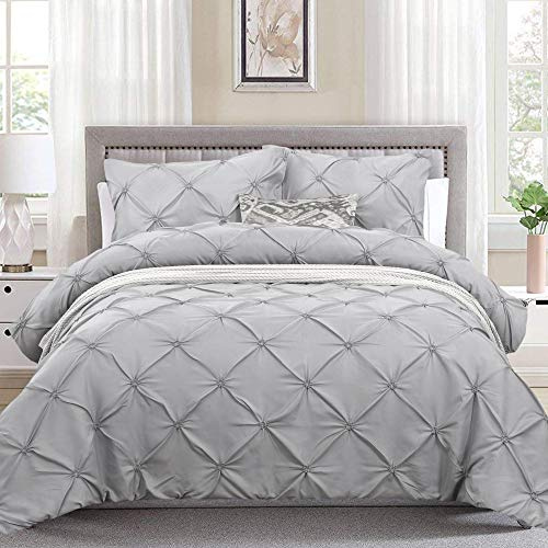 Juego de ropa de cama plisada de 3 piezas, de Pintuck, funda nórdica con cierre de cremallera, de microfibra suave, para cama de tamaño king 230 x 220 cm
