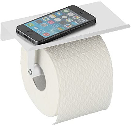 Allstar Portarrollos Walli blanco mate - con repisa, Acero, 18 x 9.5 x 7.5 cm, Blanco